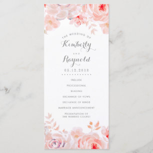 Blush Pink Floral Watercolor Wedding Programs Programme