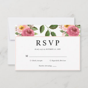 Blush Pink Floral Watercolor Wedding  RSVP Card