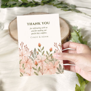 Blush Pink Floral Watercolor Wedding  Thank You Card