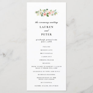 Blush Pink Floral Wedding Ceremony Program Programme