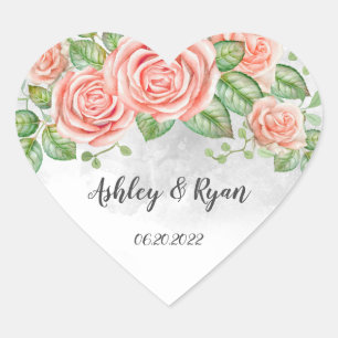 Blush Pink Floral Wedding  Classic Heart Sticker