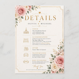 Blush Pink Floral Wedding Details Card Watercolo