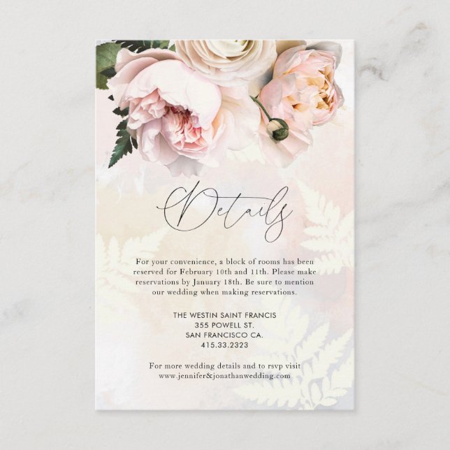 Blush Pink Floral Wedding Details Enclosure Card (Front)