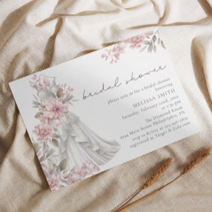 Blush Pink Floral Wedding Dress Bridal Shower Invitation
