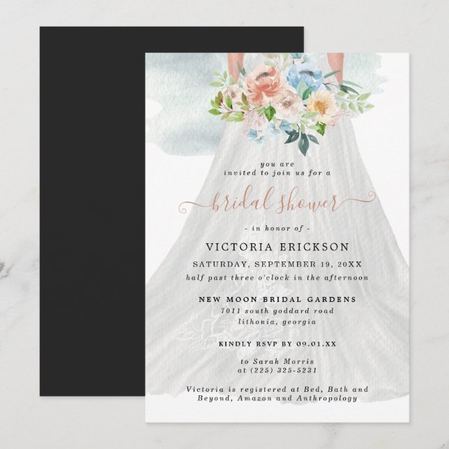 Blush Pink Floral | Wedding Dress Bridal Shower Invitation (Front/Back)
