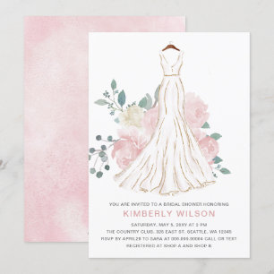 Blush Pink Floral Wedding Dress Bridal Shower Invitation