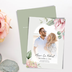Blush Pink Floral Wedding Elegant Arch Sage Save The Date