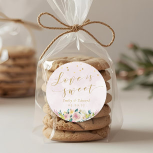 Blush Pink Floral Wedding Favour Love is Sweet Classic Round Sticker