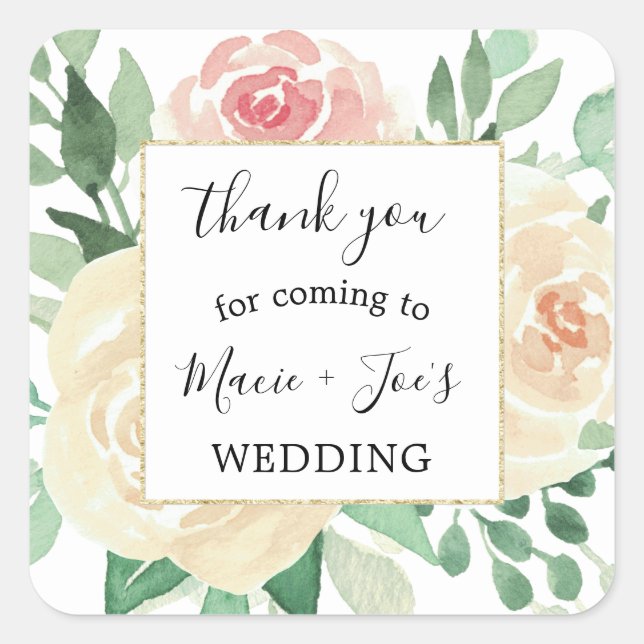 Blush Pink Floral wedding favour thank you sticker (Front)