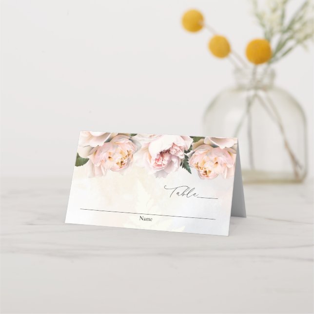 Blush Pink Floral Wedding Folded Escort Place Card (Front)