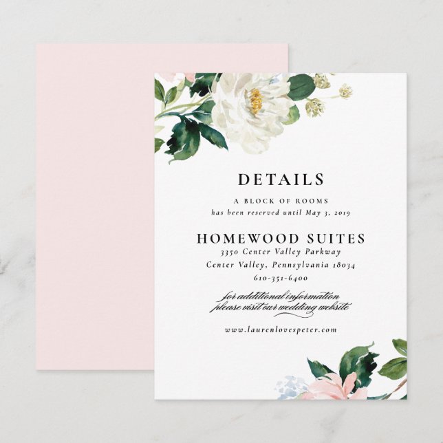 Blush Pink Floral Wedding Guest Information Card (Front/Back)