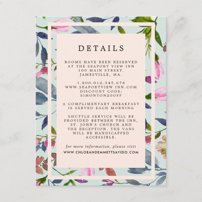 Blush Pink Floral Wedding Guest Information Enclosure Card (Front)
