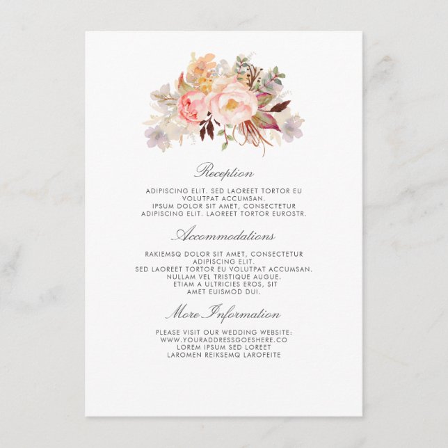 Blush Pink Floral Wedding Information Guest Enclosure Card (Front)