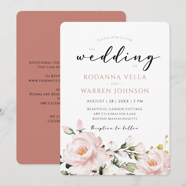 Blush Pink Floral Wedding Invitation (Front/Back)