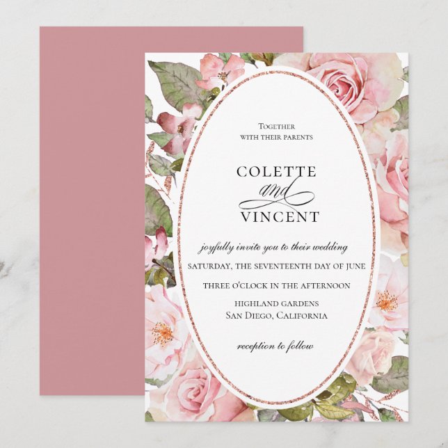 Blush Pink Floral Wedding Invitation (Front/Back)