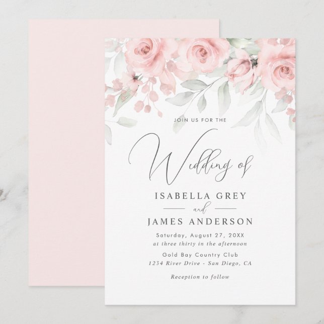 Blush Pink Floral Wedding  Invitation (Front/Back)