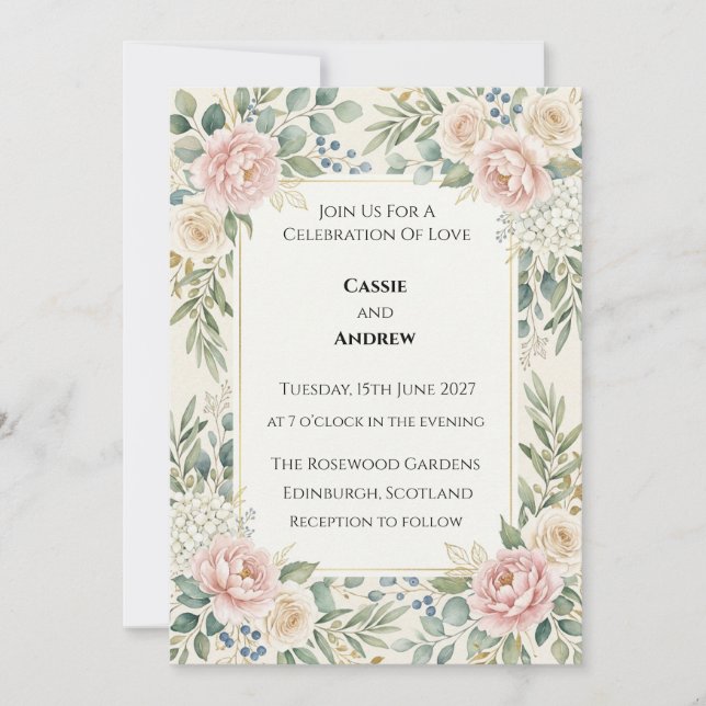 Blush Pink Floral Wedding Invitation (Front)