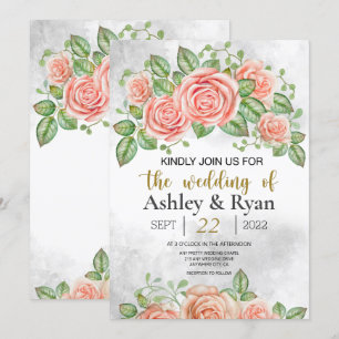 Blush Pink Floral Wedding Invitation 