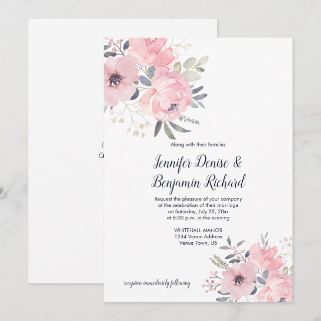 Blush Pink Floral Wedding | Invitation (Front/Back)