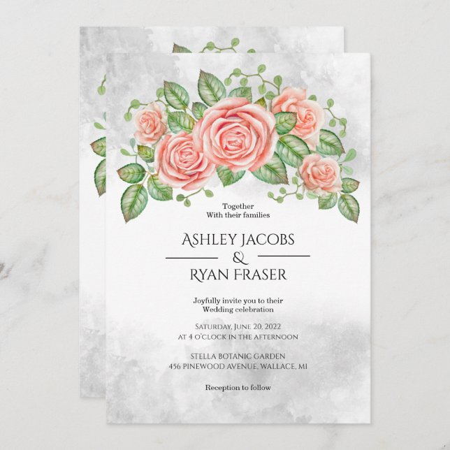 Blush Pink Floral Wedding Invitation (Front/Back)