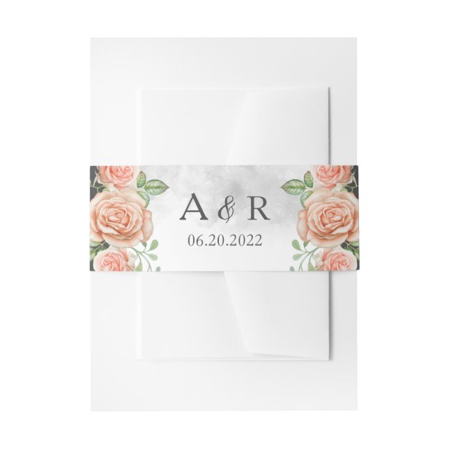 Blush Pink Floral Wedding Invitation Belly Band (Front Example)