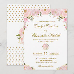 Blush Pink Floral Wedding Invitation Gold Confetti
