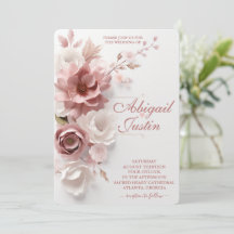 Blush Pink Floral Wedding Invitation White Flowers