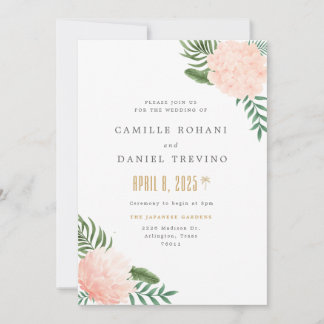 Blush Pink Floral Wedding Invitation with Elegant