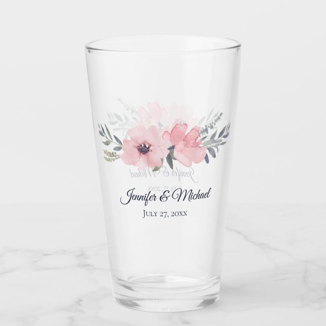 Blush Pink Floral Wedding Keepsake Glass (Front)
