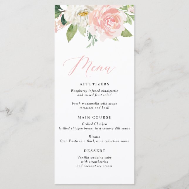 Blush Pink Floral Wedding Menu (Front)