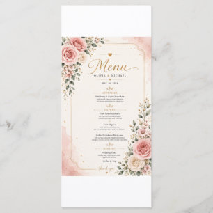 Blush Pink Floral Wedding Menu Card Watercolor R