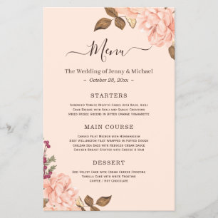 Blush Pink Floral Wedding Menu Flyer