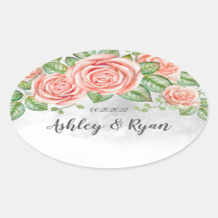 Blush Pink Floral Wedding  Oval Sticker
