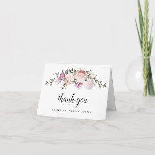 Blush Pink Floral Wedding Photo Thank You Card