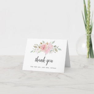 Blush Pink Floral Wedding Photo Thank You Card