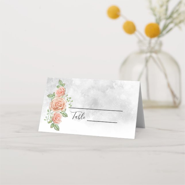 Blush pink floral wedding place cards (Front)