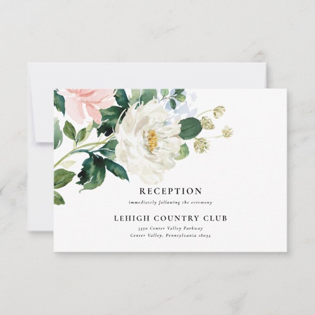 Blush Pink Floral Wedding Reception Card (Front)