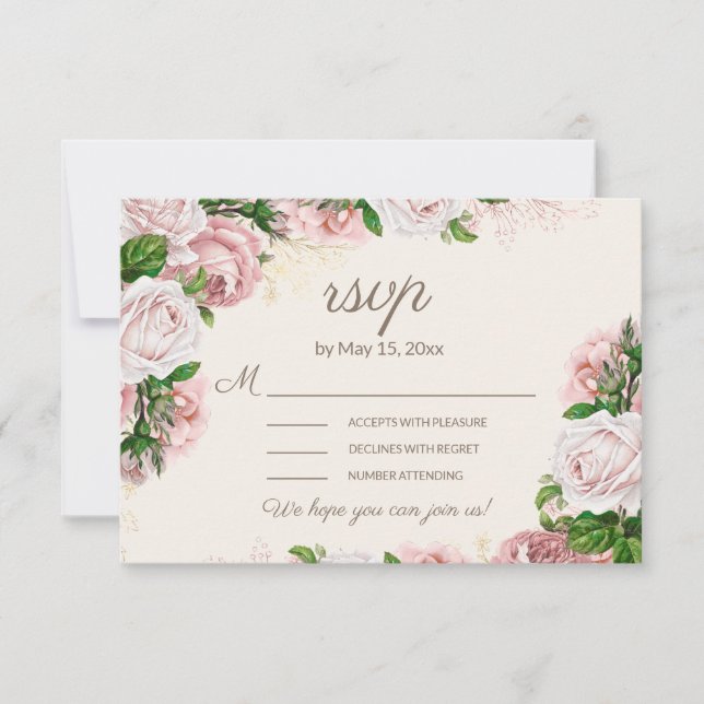 Blush Pink Floral Wedding RSVP Calligraphy Script (Front)
