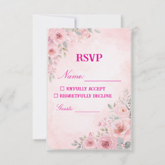 "Blush Pink Floral Wedding RSVP Card Response Card