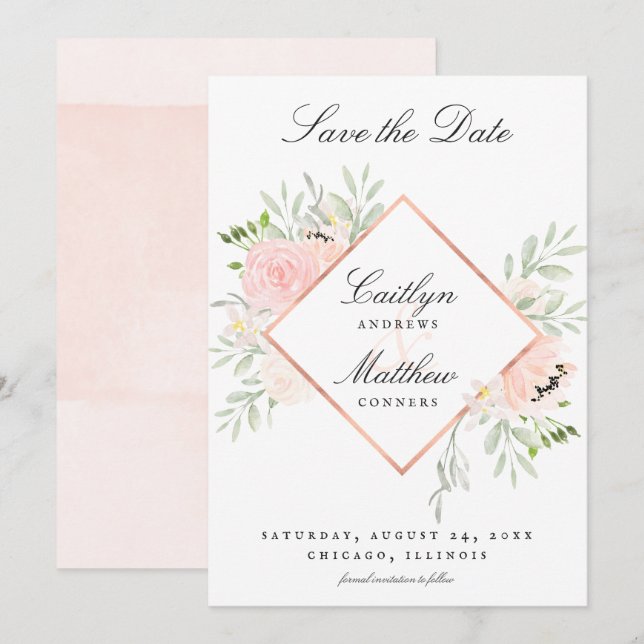 Blush Pink Floral Wedding Save the Date (Front/Back)