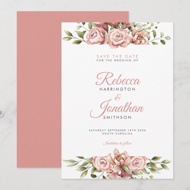 Blush Pink Floral Wedding Save The Date Invitation (Front/Back)