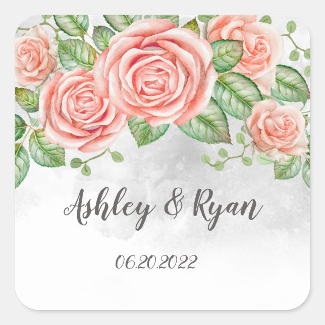 Blush Pink Floral Wedding  Square Sticker (Front)