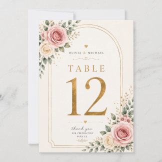Blush Pink Floral Wedding Table Number Cards | Wat
