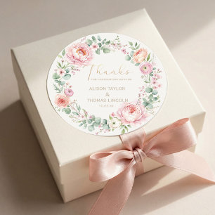 Blush Pink Floral Wedding Thank You  Classic Round Sticker
