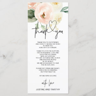 Blush Pink Floral Wedding Thank You Table Setting Menu