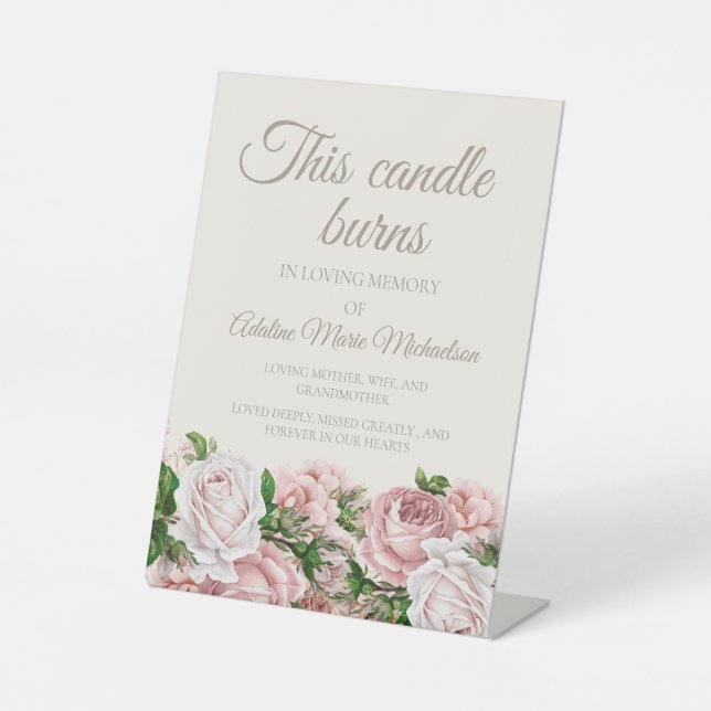 Blush Pink Floral Wedding This Candle Burns Pedestal Sign (Front)