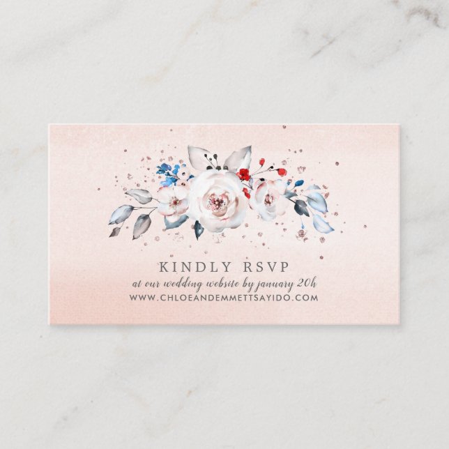 Blush Pink Floral Wedding Website RSVP Enclosure Card (Front)