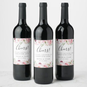 Blush Pink Floral Wedding Wine Label