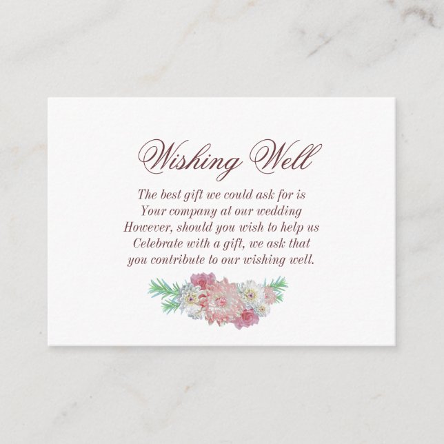 Blush Pink Floral Wedding Wishing Well Enclosure Card (Front)
