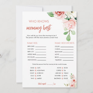 Blush Pink Floral Who Knows Mummy Best Game Card